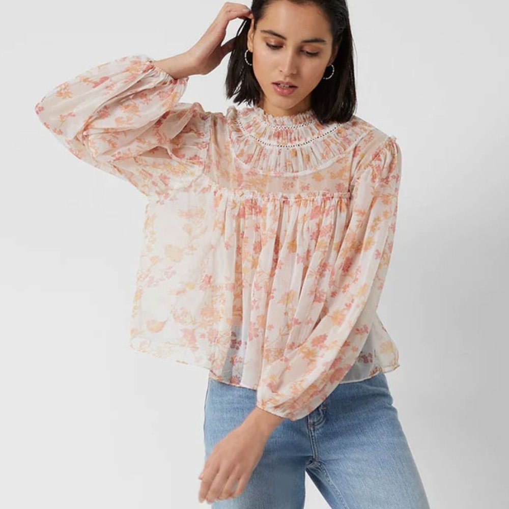 FRENCH CONNECTION Diana Crinkle High Neck Blouse - Picture 1 of 4